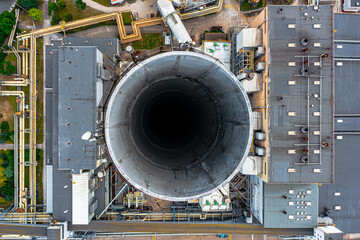 Chimney of thermal power plant close up top view