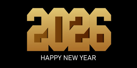 Golden bold “2026” typography with a modern geometric style and the text “Happy New Year” on a black background.