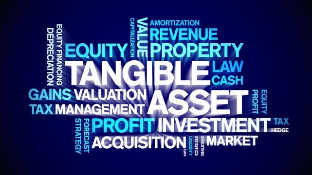 Tangible Asset animated word cloud-text design animation tag kinetic typography seamless loop.