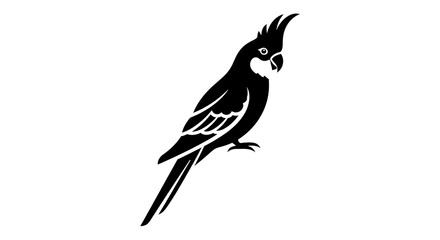 Obraz premium Black and white silhouette of a parrot perched, simple vector illustration.