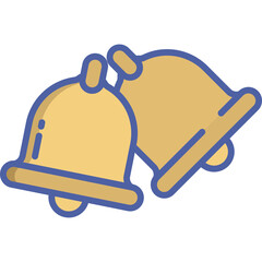 Two Stylized Bells With Golden Yellow Color And Blue Outline Isolated On Transparent Background Representing Celebration And Announcement In Digital Graphics