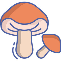 Two Stylized Mushrooms With Orange Caps And Beige Stems On A Transparent Background