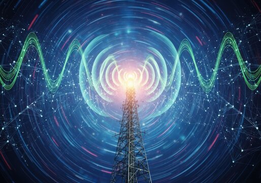Powerful transmission tower beaming signals across modern network world