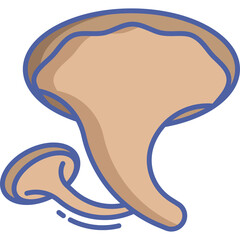 Two stylized beige mushrooms with dark blue outlines on a transparent background flat illustration digital art