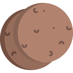 Two Round Brown Chocolate Chip Cookies with a Transparent Background Isolated Simple Flat Design