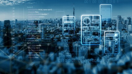 UI UX mockup showing application layout, structure, and code interface. UI design defines user flow, UI design improves clarity, UI design enhances experience, and UX design supports logic. Marrow