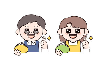 財布を持った主婦や主夫をイメージした男女2人のイラスト