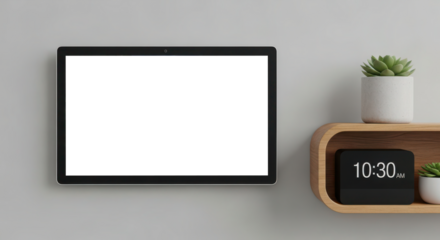 Smart home security system mock up on a modern tablet display for peace of mind