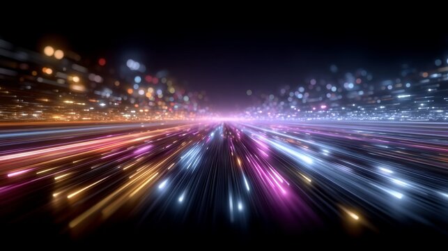 Abstract background with light trails conveying movement speed and technological advancement