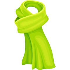 Vibrant Lime Green Knitted Scarf With A Loose Weave And Flowing Ends Presented On A Clean Transparent Background For Fashion Accessories