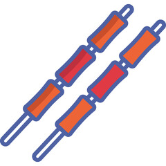 Two Skewers with Red and Orange Food Cubes Against a White Background