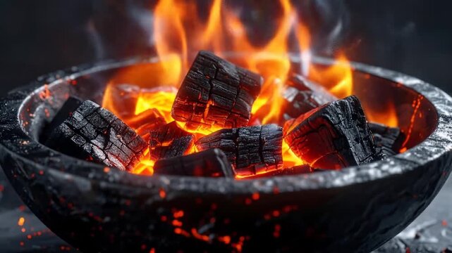 Burning Charcoal in Bowl.
