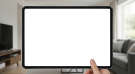 Smart home control on tablet mock up offers peace of mind and total security