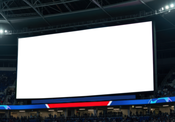 Exciting sports game analytics on stadium giant screen mock up