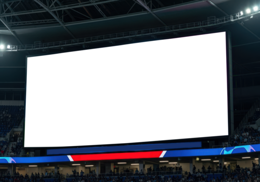 Exciting sports game analytics on stadium giant screen mock up