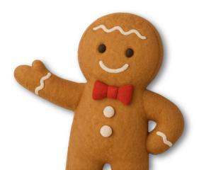 Gingerbread man plush character waving hand festive felt toy presenting space