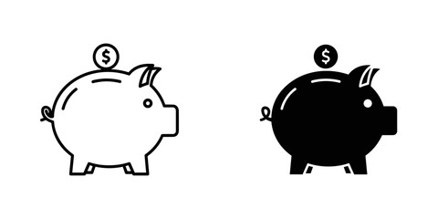 Piggy bank icons with dollar coin, representing saving and financial growth, isolated on