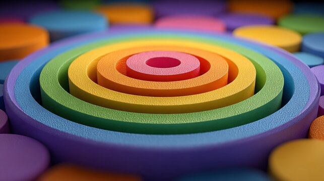 Abstract concentric circles in rainbow colors, colorful pattern and smooth surface texture