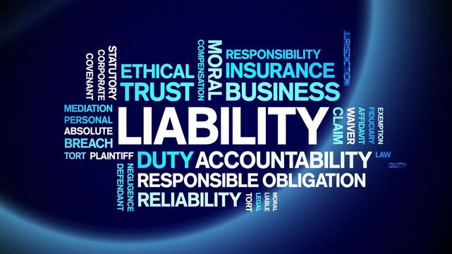 Liability animated word cloud-text design animation tag kinetic typography seamless loop.