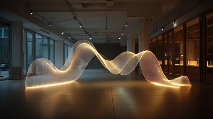 Abstract Wave Form with Illuminated Light Trails in Modern Space