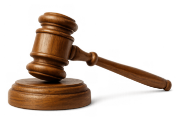 Wooden gavel from a judge's court, symbolizing justice, law, authority, and auction decision making, transparent background