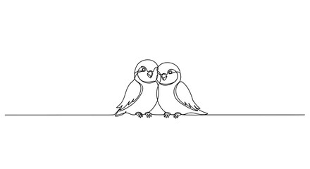 Minimalist continuous line drawing of two birds in love symbolizing affection and companionship
