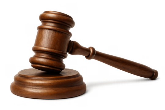 Wooden gavel and sound block symbolizing justice, law, judgment, verdict, legal system, court, auction, and authority