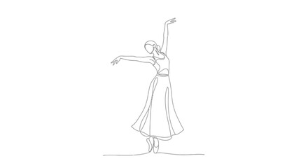 Elegant ballet dancer depicted in a graceful single continuous line drawing style