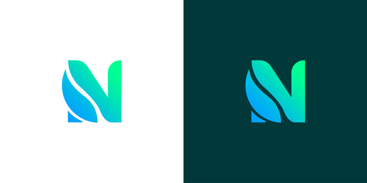 Modern 'N' letter logo with blue and green gradient fluid design