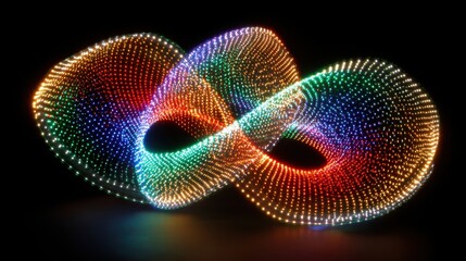 Colorful LED Light Trails Forming Infinite Loop on Black Background