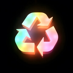 Obraz premium 3D recycling symbol with a glowing rainbow and pastel color gradient effect on a dark background