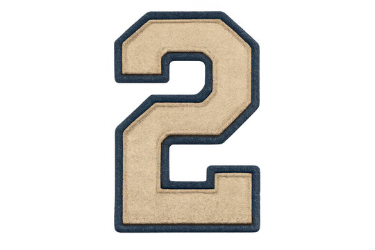 Number two chenille patch featuring a classic varsity letter style design with embroidery, ideal for sports themes