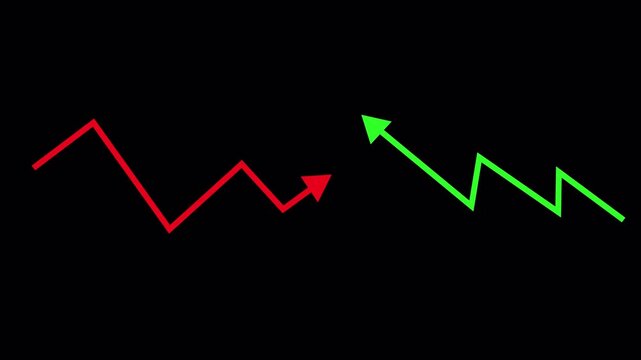 Red And Green Lines Arrow For Business Animation On Transparent Background. 4k Animation