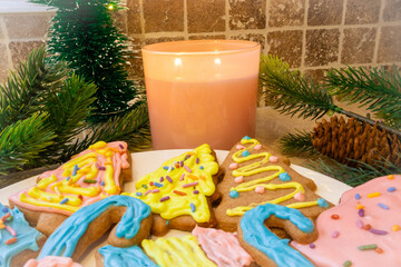 gingerbread cookies and christmas decorations