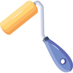 Yellow Paint Roller With Blue Handle On Transparent Background Vector Art Illustration
