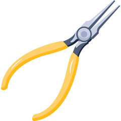 Yellow Handle Long Needle Nose Pliers Tool Isolated on Transparent Background with Silver Metal Jaws and Gray Grips for Precision Work and Crafting