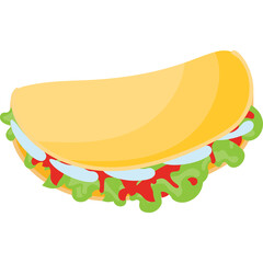 Yellow Corn Taco Shell Filled with Green Lettuce Red Salsa and White Onions on a Transparent Background
