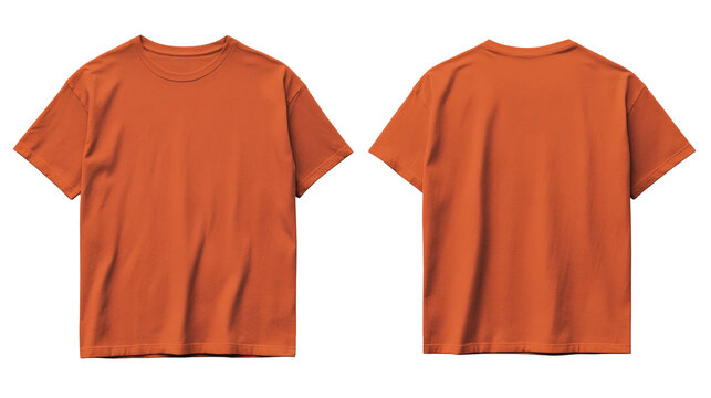 Trendy burnt orange t-shirt mockup displaying front and back views, perfect for showcasing apparel designs and branding needs