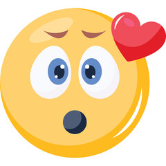 Fototapeta premium Yellow Face Emoji With Blue Eyes And Red Heart Floating Above Its Head Expressing Love With A Surprised Mouth On A Transparent Background