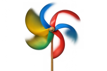 Colorful pinwheel spinning vigorously in the wind, creating motion blur, representing childhood, joy, and play