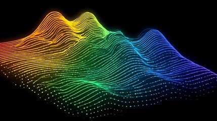 Abstract landscape of colorful waves on a black background creating visual interest