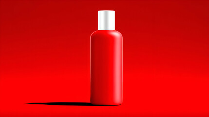 Tall cylindrical red product bottle with a white cap centered against a solid vibrant red background. The bold, minimalist, and high-contrast composition is perfect for eye-catching advertisements.