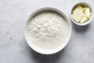Overhead view of mise en place of ingredients for making Nigerian egg roll, flatlay of ingredients for making african egg roll, process of making egg rolls