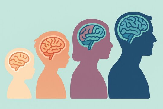 Evolution of Human Cognition Illustrated in Silhouettes Capturing Stages of Learning and Brain Development from Childhood to Adulthood Expressing Growth and Intelligence