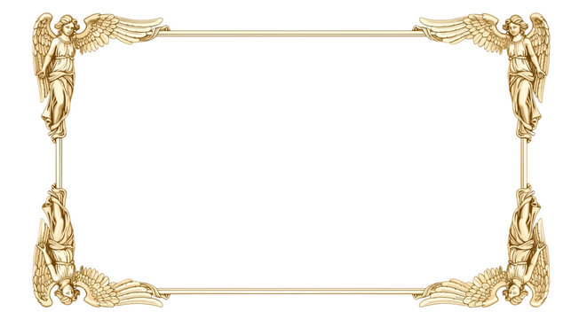 Ornate golden frame with angel figures at each corner creating a decorative border design element