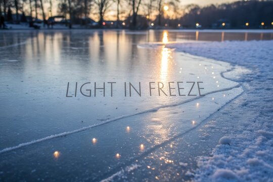 Sunlight reflecting on frozen lake surface with faint light
