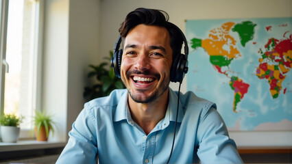 Friendly Hispanic Online Educator Connects