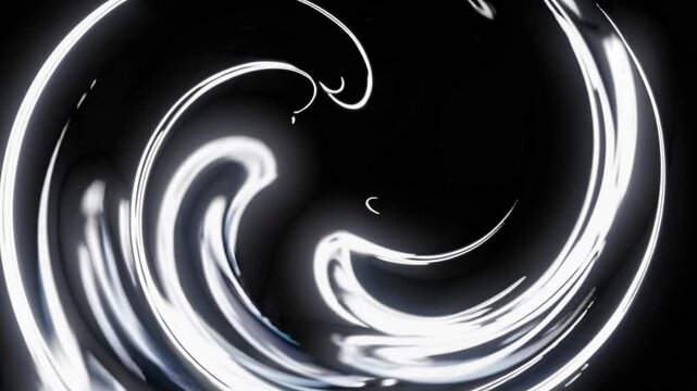 Graceful white luminous lines intertwining and curving on a sleek black backdrop, forming a dynamic, futuristic energy pattern of flowing streaks and elegant motion