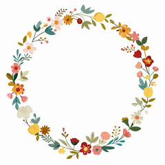 Hand-Painted Gouache Floral Wreath Illustration for Design