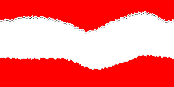 horizontal torn red paper strip creating a jagged edge frame with copy space in the middle